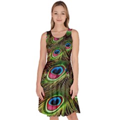 Peacock Feathers Color Plumage Knee Length Skater Dress With Pockets by Celenk