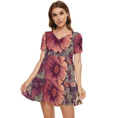 Flowers Pattern Tiered Short Sleeve Babydoll Dress by Simbadda