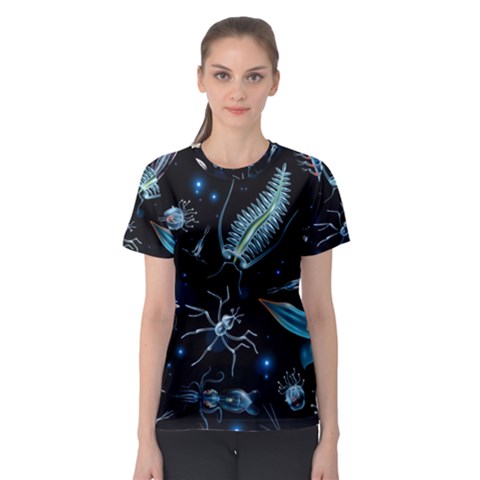 Colorful-abstract-pattern-consisting-glowing-lights-luminescent-images-marine-plankton-dark Women s Sport Mesh Tee by uniart180623