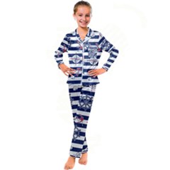 Seamless-marine-pattern Kids  Satin Long Sleeve Pajamas Set