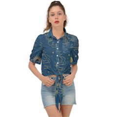 Seamless-galaxy-pattern Tie Front Shirt  by uniart180623