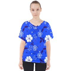 Blooming-seamless-pattern-blue-colors V-neck Dolman Drape Top by uniart180623