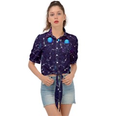 Realistic-night-sky-poster-with-constellations Tie Front Shirt  by uniart180623