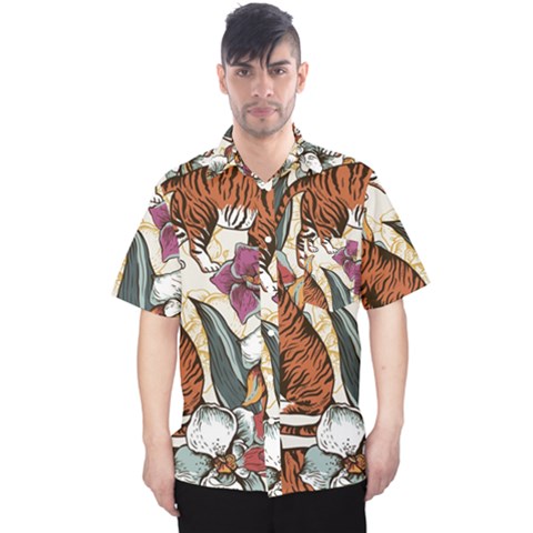 Natural-seamless-pattern-with-tiger-blooming-orchid Men s Hawaii Shirt by uniart180623