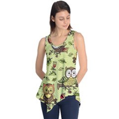 Seamless-pattern-with-flowers-owls Sleeveless Tunic by uniart180623
