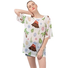 Cute-palm-volcano-seamless-pattern Oversized Chiffon Top by uniart180623