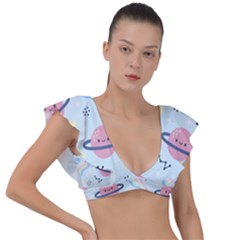 Cute-planet-space-seamless-pattern-background Plunge Frill Sleeve Bikini Top by uniart180623