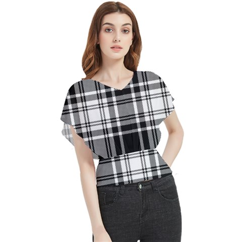 Pixel-background-design-modern-seamless-pattern-plaid-square-texture-fabric-tartan-scottish-textile- Butterfly Chiffon Blouse by uniart180623