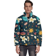 Seamless-pattern-with-breakfast-symbols-morning-coffee Men s Puffer Bubble Jacket Coat by uniart180623