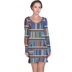 Bookshelf Long Sleeve Nightdress by uniart180623