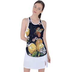 Embroidery-blossoming-lemons-butterfly-seamless-pattern Racer Back Mesh Tank Top by uniart180623