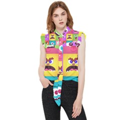 Monsters-emotions-scary-faces-masks-with-mouth-eyes-aliens-monsters-emoticon-set Frill Detail Shirt by uniart180623