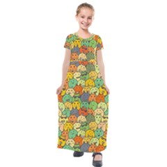 Seamless Pattern With Doodle Bunny Kids  Short Sleeve Maxi Dress by uniart180623