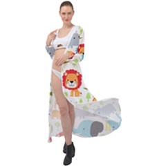 Seamless-pattern-vector-with-animals-cartoon Maxi Chiffon Beach Wrap by uniart180623