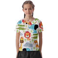 Seamless-pattern-vector-with-animals-cartoon Kids  Frill Chiffon Blouse by uniart180623