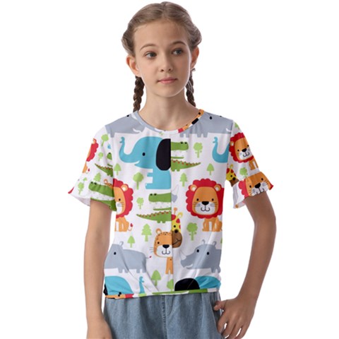 Seamless-pattern-vector-with-animals-cartoon Kids  Cuff Sleeve Scrunch Bottom Tee by uniart180623