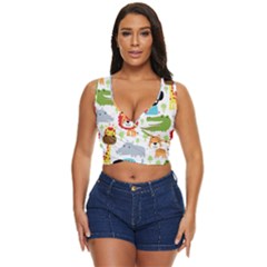 Seamless-pattern-vector-with-animals-cartoon Women s Sleeveless Wrap Top by uniart180623