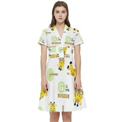 Vector-pattern-with-cute-giraffe-cartoon Short Sleeve Waist Detail Dress by uniart180623