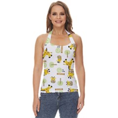 Vector-pattern-with-cute-giraffe-cartoon Basic Halter Top by uniart180623