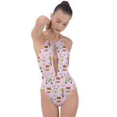 Cute-tiger-car-safari-seamless-pattern Plunge Cut Halter Swimsuit by uniart180623