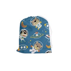 Seamless-pattern-funny-astronaut-outer-space-transportation Drawstring Pouch (medium) by uniart180623