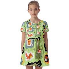 Seamless-pattern-with-wildlife-animals-cartoon Kids  Short Sleeve Pinafore Style Dress by uniart180623