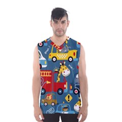 Seamless-pattern-vehicles-cartoon-with-funny-drivers Men s Basketball Tank Top by uniart180623