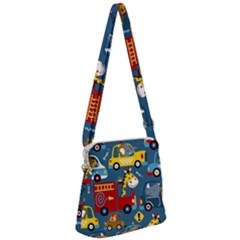 Seamless-pattern-vehicles-cartoon-with-funny-drivers Zipper Messenger Bag by uniart180623