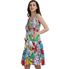 Graffiti-characters-seamless-pattern Sleeveless V-neck Skater Dress With Pockets by uniart180623