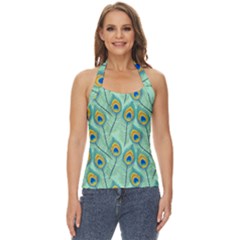 Lovely-peacock-feather-pattern-with-flat-design Basic Halter Top by uniart180623