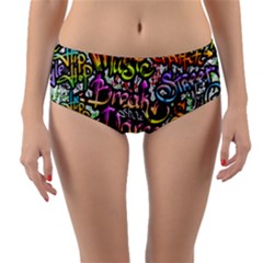 Graffiti-word-seamless-pattern Reversible Mid-waist Bikini Bottoms by uniart180623