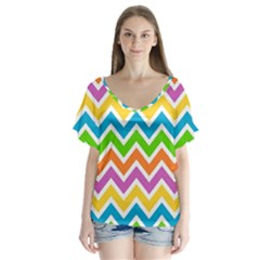 Chevron-pattern-design-texture V-neck Flutter Sleeve Top by uniart180623
