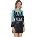 Buildings City Urban Destruction Background Long Sleeve Tie Back Satin Wrap Top View3