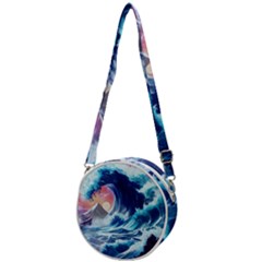 Storm Tsunami Waves Ocean Sea Nautical Nature Crossbody Circle Bag by uniart180623