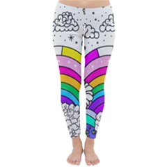 Rainbow Fun Cute Minimal Doodle Drawing Art Classic Winter Leggings by uniart180623