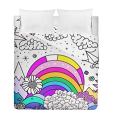 Rainbow Fun Cute Minimal Doodle Drawing Art Duvet Cover Double Side (full/ Double Size) by uniart180623