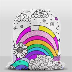 Rainbow Fun Cute Minimal Doodle Drawing Art Drawstring Bag (small) by uniart180623