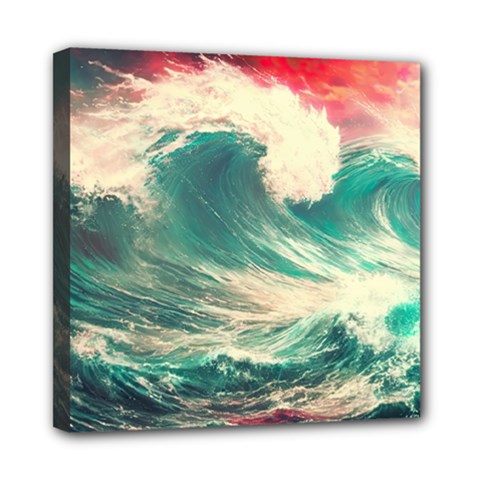 Storm Tsunami Waves Ocean Sea Nautical Nature Painting Mini Canvas 8  X 8  (stretched) by uniart180623
