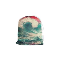Storm Tsunami Waves Ocean Sea Nautical Nature Painting Drawstring Pouch (small) by uniart180623