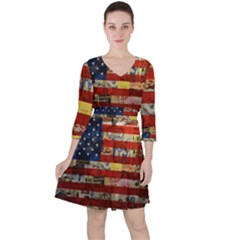 Usa Flag United States Quarter Sleeve Ruffle Waist Dress by uniart180623