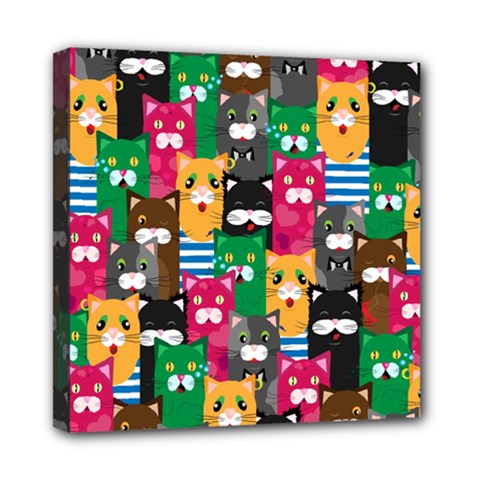 Cat Funny Colorful Pattern Mini Canvas 8  X 8  (stretched) by uniart180623