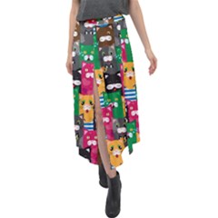 Cat Funny Colorful Pattern Velour Split Maxi Skirt by uniart180623