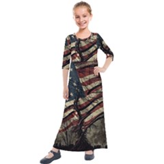 Flag Usa American Flag Kids  Quarter Sleeve Maxi Dress by uniart180623