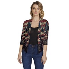Flag Usa American Flag Women s Draped Front 3/4 Sleeve Shawl Collar Jacket by uniart180623