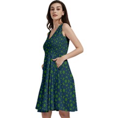 Green Patterns Lines Circles Texture Colorful Sleeveless V-neck Skater Dress With Pockets by uniart180623