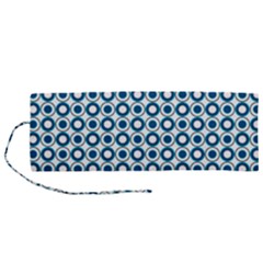 Mazipoodles Dusty Duck Egg Blue White Donuts Polka Dot Roll Up Canvas Pencil Holder (m) by Mazipoodles