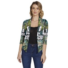 Stay Focused Focus Success Inspiration Motivational Women s Draped Front 3/4 Sleeve Shawl Collar Jacket by Bangk1t