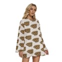 Cozy Coffee cup Round Neck Long Sleeve Bohemian Style Chiffon Mini Dress View3