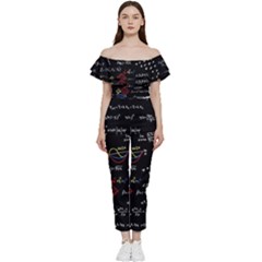 Black Background With Text Overlay Mathematics Formula Board Bardot Ruffle Jumpsuit by uniart180623