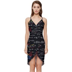 Black Background With Text Overlay Mathematics Formula Board Wrap Frill Dress by uniart180623